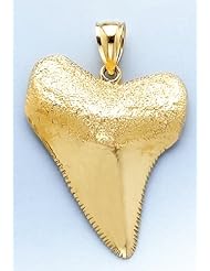 Gold Nautical Charm Pendant 3-D Shark Tooth High Polish& Textured