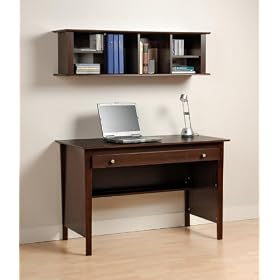 2pcs Computer Desk and Wall Hutch Bookcase - Espresso
