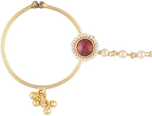 Sri Shringarr Women's Gold Finish With Rhodolite Kundan Nose Ring