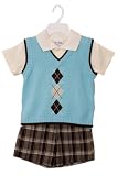 BT Kids Boys (4-6x) 3pc blue sweater vest-argyle print & brown plaid shorts set