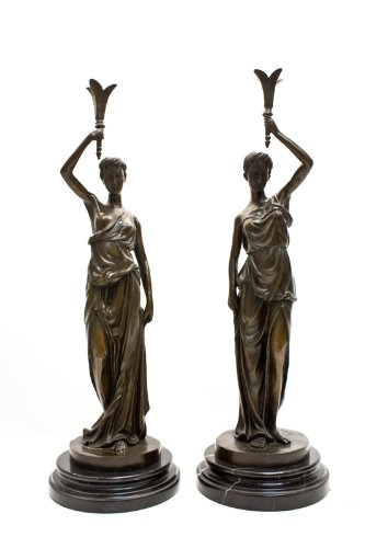 Art Nouveau Bronze set of Roman Libertas Lady Statue Decorative Art