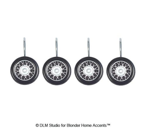 Motorcycle Tires Wheel Shower Curtain Hooks Rings
