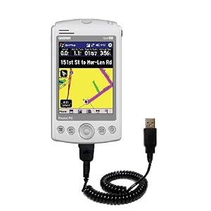 Coiled USB Cable for the Garmin iQue M4 with Power Hot Sync and Charge capabilities – uses Gomadic TipExchange Technology
