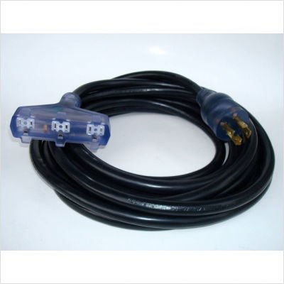 25 ft. Thermoplastic Generator Cord w/ L14-30 Plug & 3 x NEMA 5-15 Lighted Triple Tap Receptacles