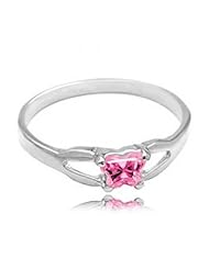 10k White Gold ChildS October Pink Cubic Zirconia Birthstone Ring - Bfly