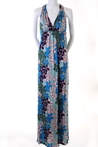 Lani Floral Print Empire Waist X Cross Back Long Jersey Maxi Dress