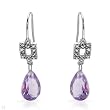 Earrings With 3.05ctw Precious Stones - Genuine Amethysts and Diamonds Crafted in White Gold Length 28mm