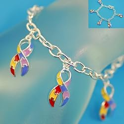 Autism Awareness Rainbow Puzzle Piece Ribbon Charm Bracelet