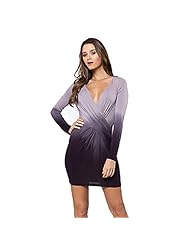 V-neck Spandex Long Sleeves Plunging Neck Draped Wrap Illusion Mini Dress 