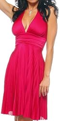 Hot Pink Marilyn Pleated Halter Party Cocktail Dress