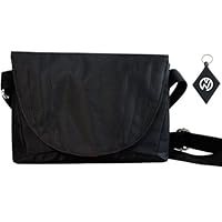 All Generation iPads Slim Nylon Carrying Bag with Extra Zipper Compartment Pocket for additional accessories, Color: Black / Red / Pink Zipper + NuVur  keychain