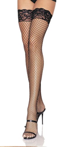 Lycra Industrial Net Thigh Highs With Stay Up Silicone Lace Top