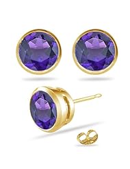 0.80 Cts of 5 mm AAA Round Amethyst Stud Earrings in 14K Yellow Gold