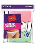 Womens Hanes 3 Pair Cotton Sporty String Bikinis Assorted 7 – D45LAS
