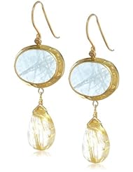Nava Zahavi Aqua Rutilated Quartz Drop and Tiny Diamond Drop Earrings
