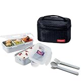 Microwavable Lock & Lock Bento Lunch Box Set Dishwasher Safe Black - Spoon Fork