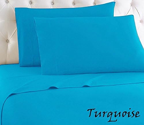 1000-TC Branded Egyptian Cotton 3 PC Fitted Sheet Set - 1 Fitted Sheet &amp; 2 Pillow Cases Solid Pattern, Fits Upto 19" Inch Deep Pocket ( California King Size, Turquoise )