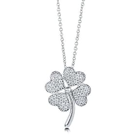 Sterling Silver Four Clover Leaf Pendant Necklace in Cubic Zirconia CZ