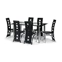 Rectangular Dining Table 6 Chairs Chrome Glass (Black) Casablanca
