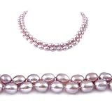 AugustinaJewelry Double Strand 17-18 Inches 7-8mm Purple Oval Shape Freshwater Cultured Pearl Necklace