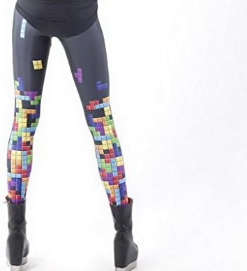EOZY Women Spring Elastic Tetris Printed Fitness Silk Milk Leggings Black