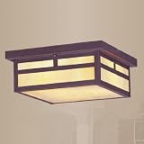 Montclair - 3 Light Mission Outdoor Flush Mount Ceiling Lighting Fixture - Bronze - Iridescent Tiffany Glass - B5686