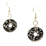 Black Glass EarRing Leaf Rounded