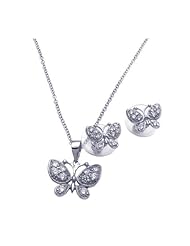 Nickel Free Sterling Silver Pendant & Earring Sets Butterfly CZ Set