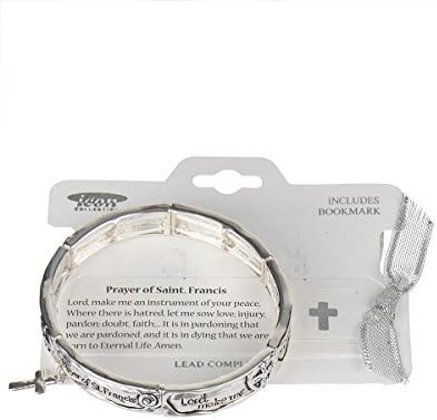 Prayer of St. Francis Cross Charm Silver-tone Stretch Bracelet Lord make me an instrument of your