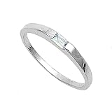 Sterling Silver Baby Ring with Aquamarine CZ - 2mm Band Width - 1mm Face Height - Sizes: 1-4