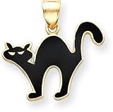 14K Yellow Gold Black Enamel Cat Pendant Charm Jewelry