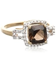 Sterling Silver with Yellow Gold Plated Smokey Quartz and Diamond-Accented Ring, Size 7