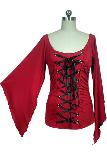 Gothic Victorian Red Corset Top w/ Fairy Sleeves XLL Size 16