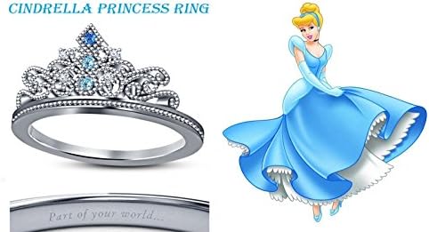 .925 Sterling Silver Plating DIsney Cindrella Princess Crown Ring Multi-Color CZ Disney Princess Engagement &amp; Wedding Ring
