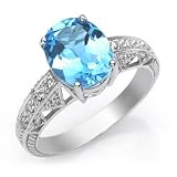 18k White Gold Oval Blue Topaz and Diamond Ring