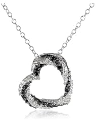 Sterling Silver and Black and White Diamond Heart Pendant Necklace (1/4 cttw, I-J Color, I1-I2 Clarity)
