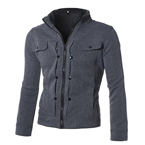 Mens Long Sleeve Zipper Hoodies Sweatshirt Tops Jacket Coat Outwear (M, Dark Grey)