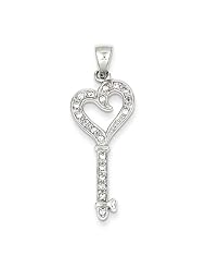 Sterling Silver Cz Heart Key Pendant, Best Quality Free Gift Box Satisfaction Guaranteed