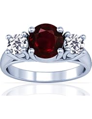 Platinum Round Cut Ruby Three Stone Ring