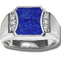 .06 CT MENS LAPIS SOLID WHITE GOLD RING