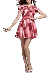 Summer Plaid Print Lace Satin Party Dress 