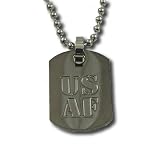 Air Force Dog Tag Necklace / Military Chain (Made in USA). Gun metal pendant tag with sandblasted engraved design. Wear with Military gear or U.S. Air Force Military Uniform! Great as a current soldier ring gift or Military Veteran Ring gift of appreciation! (Style US AirForce)
