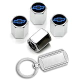 Chevrolet Blue Bowtie Logo Chrome Valve Stem Caps with Key Chain by Gregs Automotive LLC