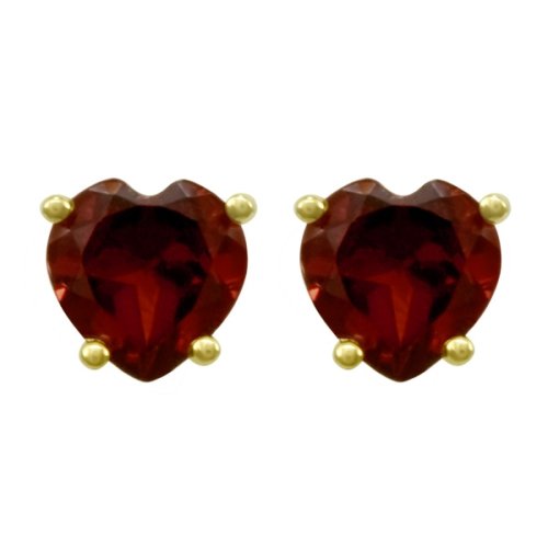 14k Yellow Gold Garnet Heart Shaped Stud Earrings