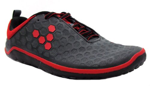 Size 7 Vivobarefoot Mens Evo Ii M Dark Grey & Red Lightweight Barefoot Running Trainers