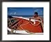 Fisherman Tends His Boat on the Beach, Isla Margarita, Venezuela Framed Art Poster Print by Greg Johnston, 22x18