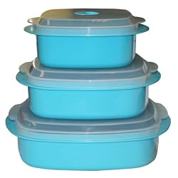 Calypso Basics 3-Piece Microwave Steamer Set, Turquoise