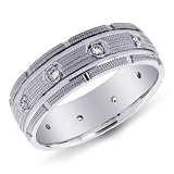 14K White Gold Men's Diamond Accented Textured Band Ring