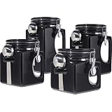 Oggi EZ Grip Handle Ceramic 4 Piece Canister Set, Black