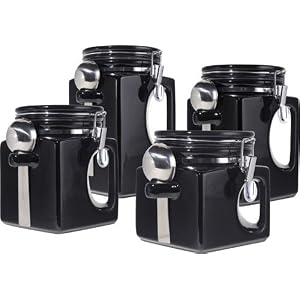 discount Oggi EZ Grip Handle 4 Piece Black Ceramic Canister Set for sale